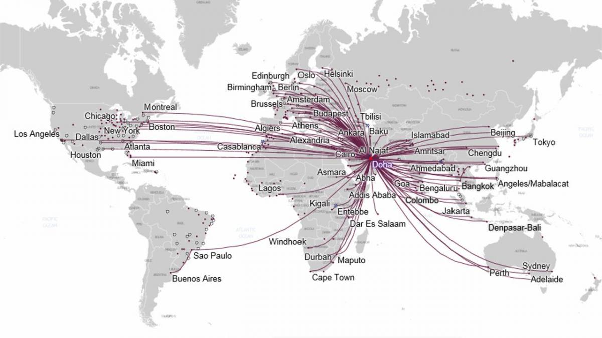 qatar airways mapa de percurso