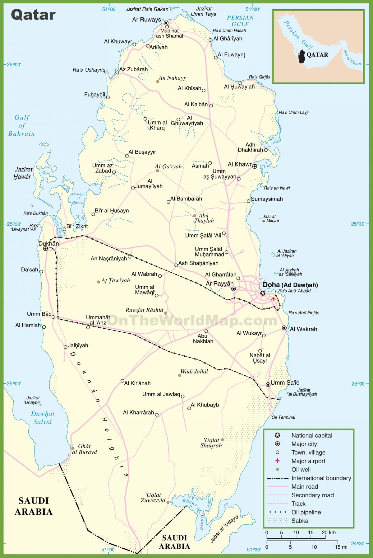 Mapa do qatar detalhada