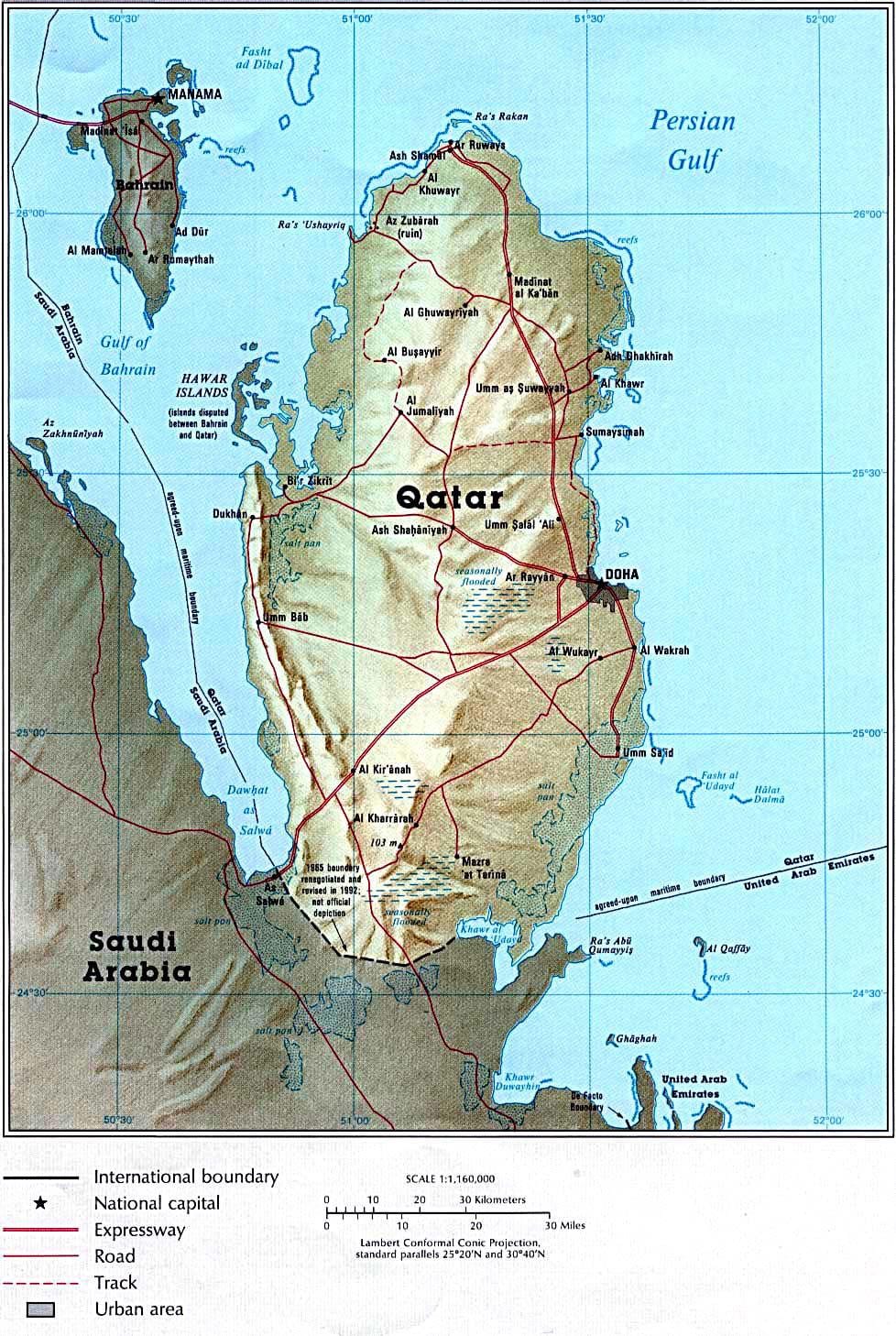 Mapa do qatar física