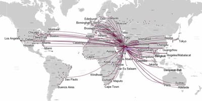 Qatar airways mapa de percurso